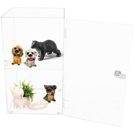 2 Layers Lockable Acrylic Display Case Transparent Cabinet Plexiglass Showcase Acrylic Sample Showing Box Countertop Cube Box Protective Display Box for Toys/ Dolls, 7.87x7.87x13.78 Inch