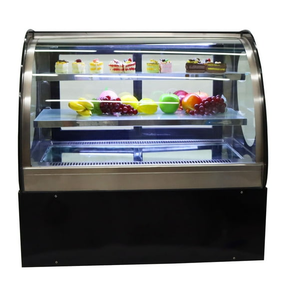 2 Layers Refrigerated Cake Showcase Countertop Commercial Fruit Cake Display Cabinet with Defrost Function and White LED Light 220V Black