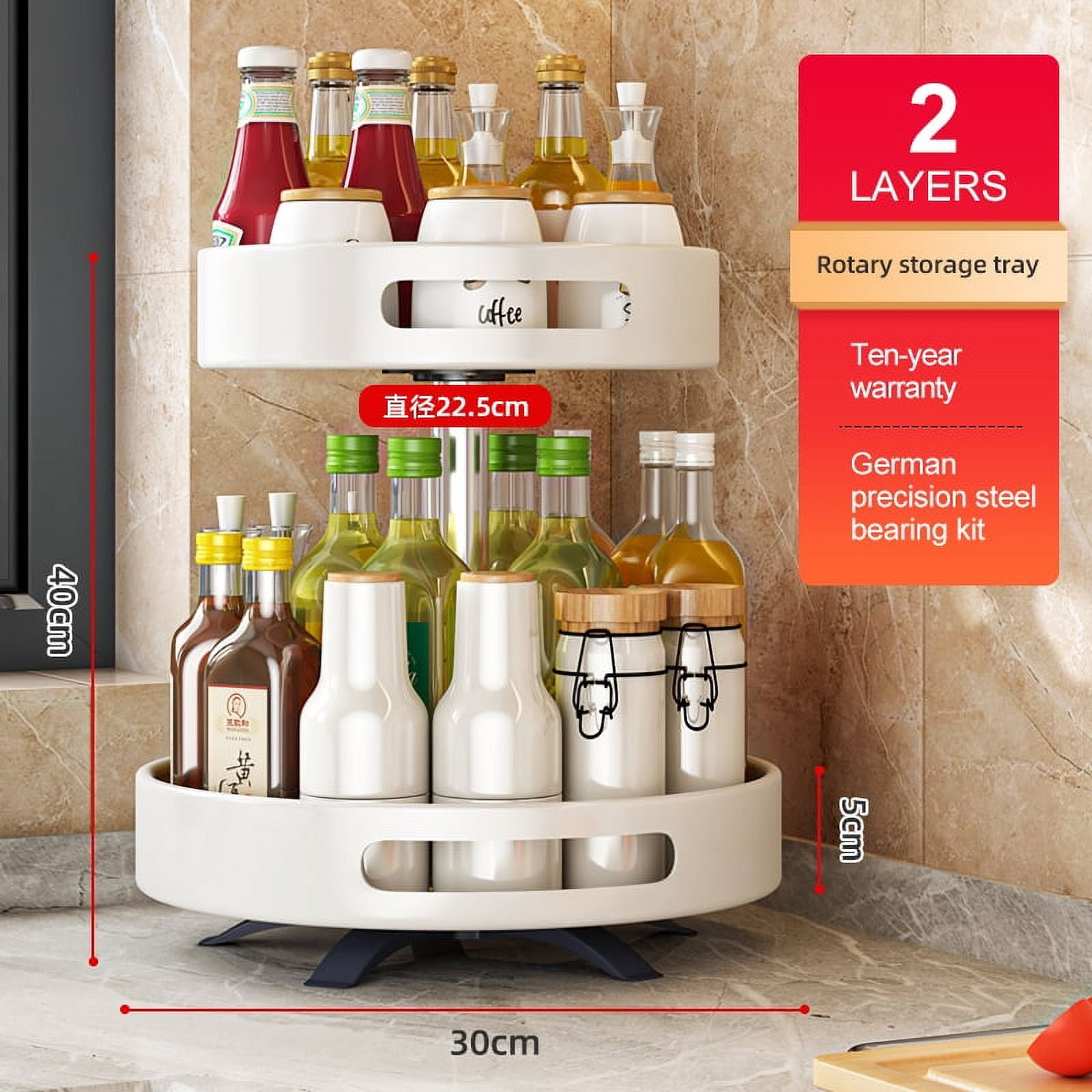 2-Layer Rotary Kitchen Rack, Multi-Function Seasoning Fruit Tray
