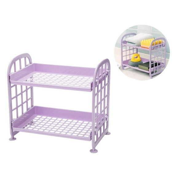 WHAMVOX 2 Layer Stackable Plastic Storage Shelf for Kitchen and Bathroom Countertop Organizer (Purple)