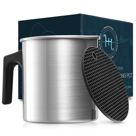 2 Lb Candle Making Pouring Pot and Silicone Trivet Mat with Heat-Resistant Handle & Dripless Spout - Aluminum Wax Melting Pitcher for Homemade Candles