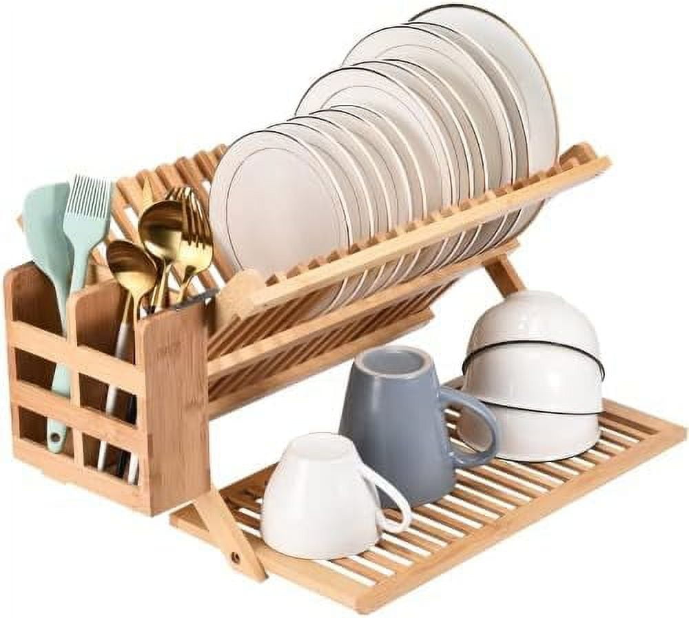 2 Lb Depot Bamboo Dish Drying Rack - Collapsible Wooden Drainer