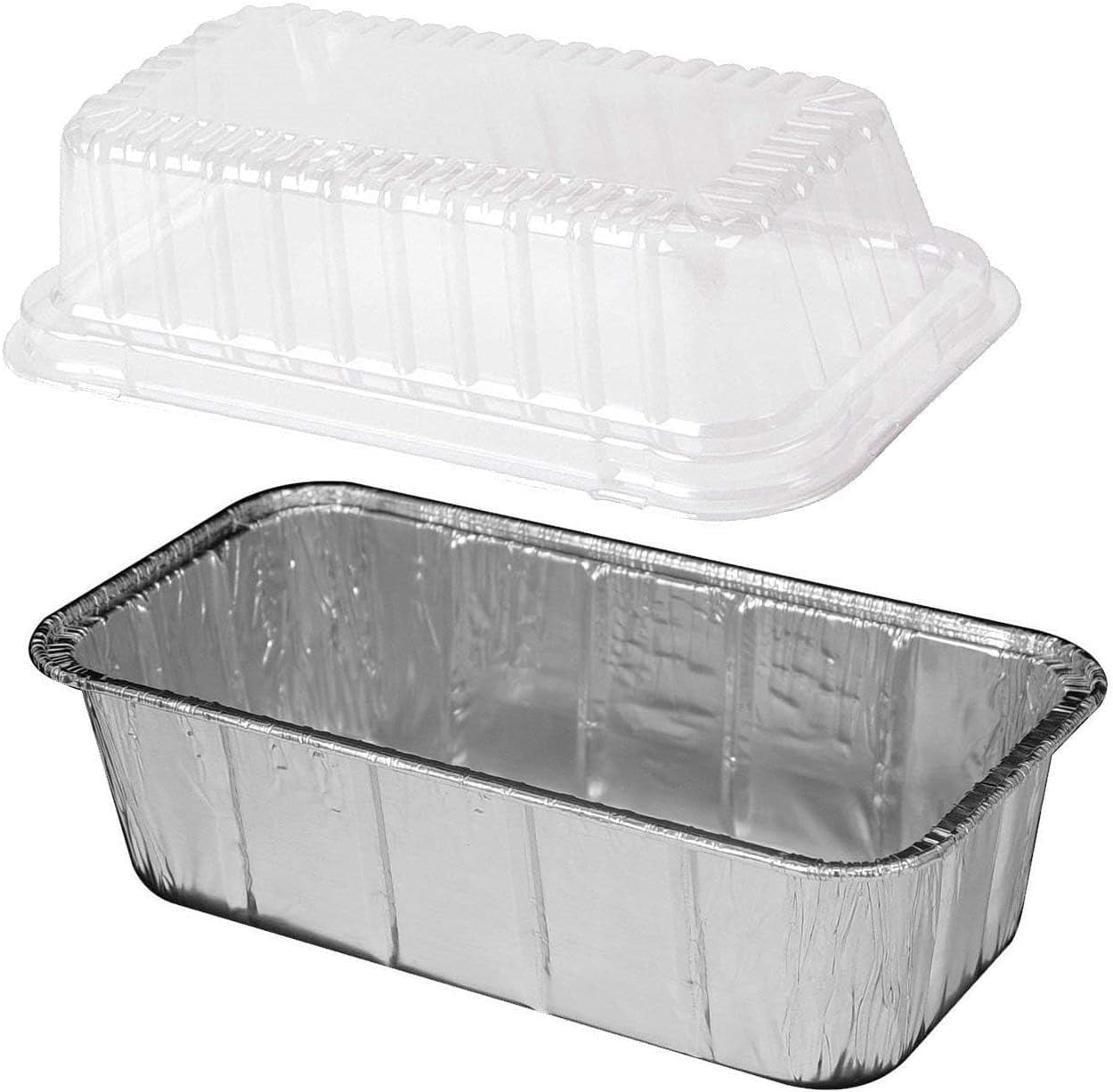 2 Lb. Disposable Aluminum Loaf Pans W/Clear High Dome Lids | 2.25" Deep