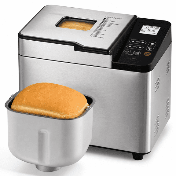 2 Lb Stainless Steel Bread Maker with Ceramic Pan, 19 Pre-Programmed Settings