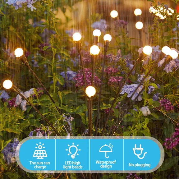 2*Led Solar Firefly Light Garden Waterproof Swaying Lamp Outdoor Landscape Decor