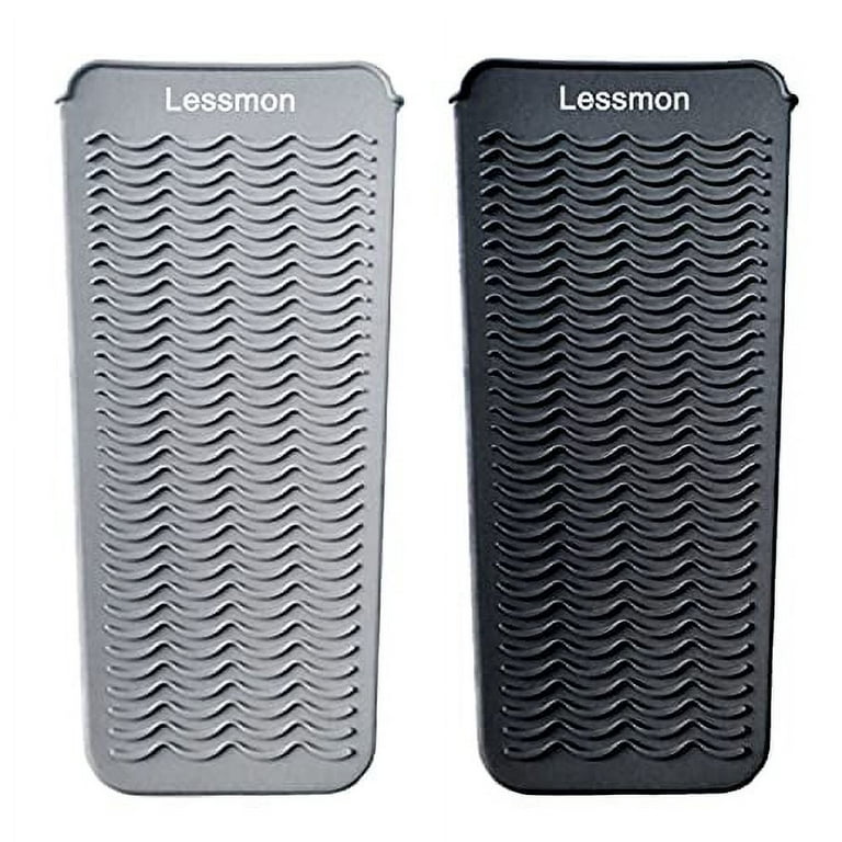 2 Lessmon Heat Resistant Silicone Mat Pouches for Flat Iron, Curling Iron,  Straightener, Hot Hair Tools, Grey&Black 
