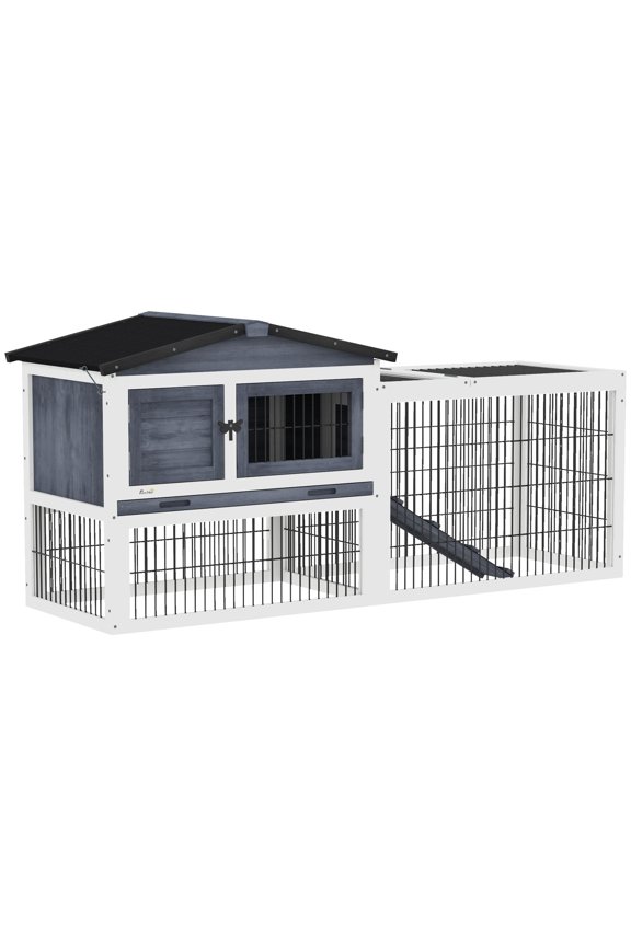 2 Level 59" Outdoor Rabbit Hutch with Openable Top, Dark Gray