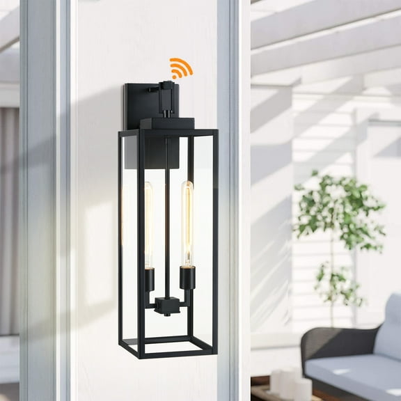 2-Light 27-in Matte Black Outdoor Wall Light with dusk to dawn sensor