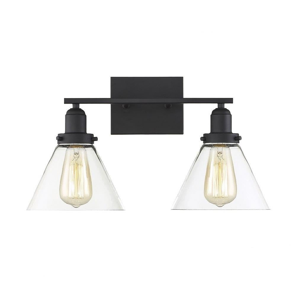 Drake Black 2-Light Vanity with Clear Glass Shades