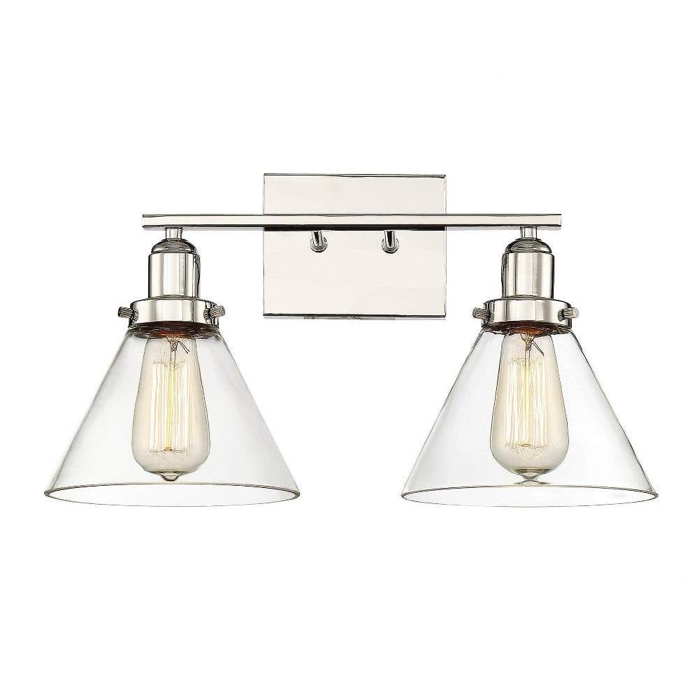 Polished Nickel 2-Light Dimmable Vanity Fixture with Clear Glass Shades