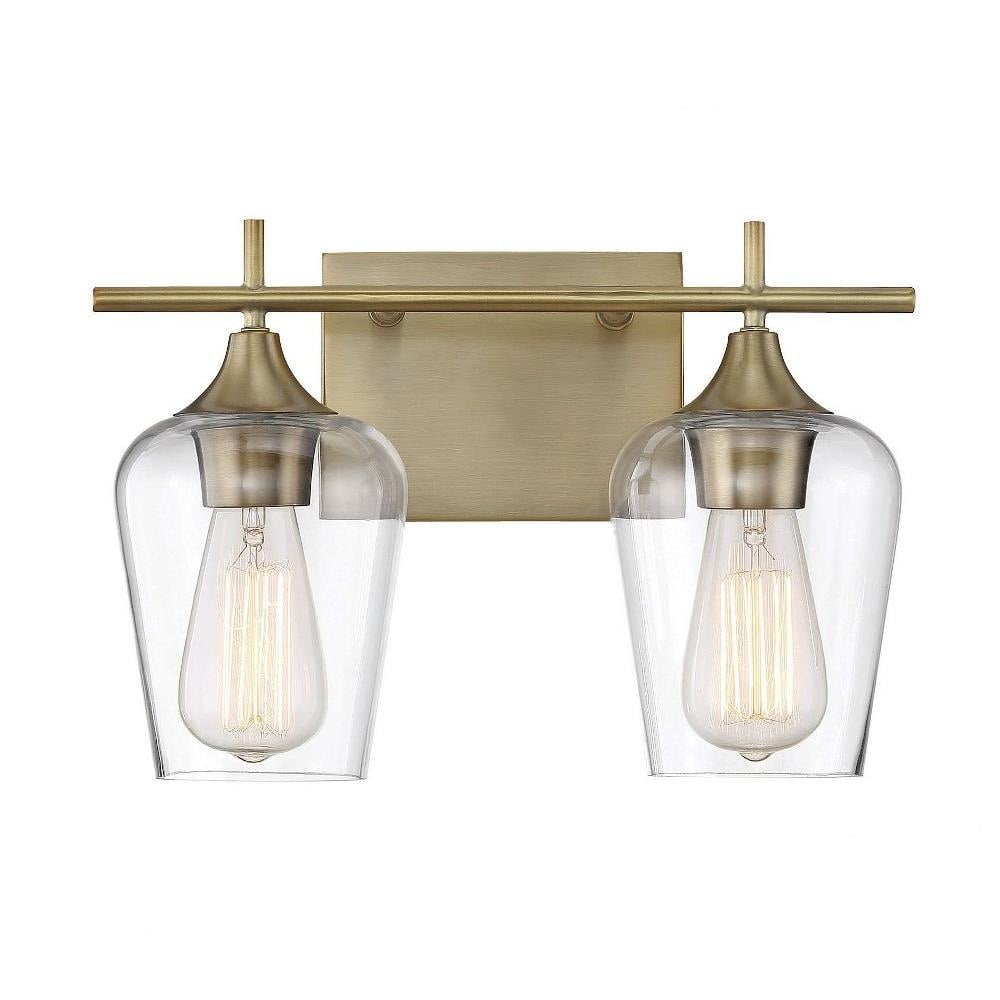 Warm Brass 2-Light Vanity Fixture with Clear Glass Shades