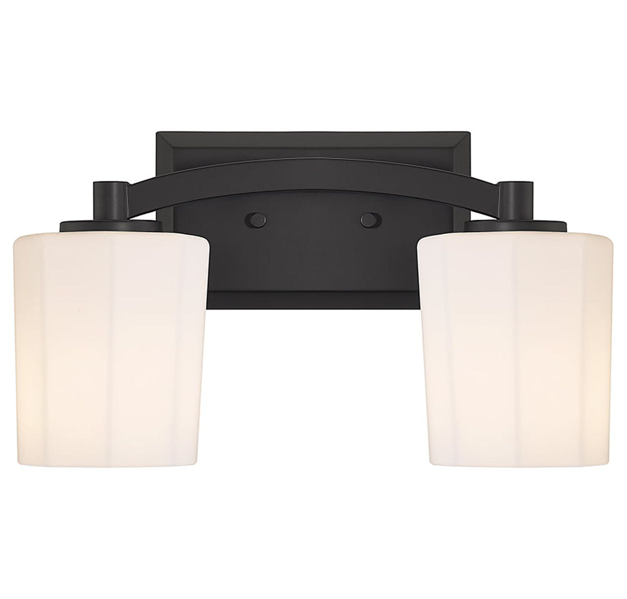 Matte Black 2-Light Vanity with Fluted Opal Glass Shades