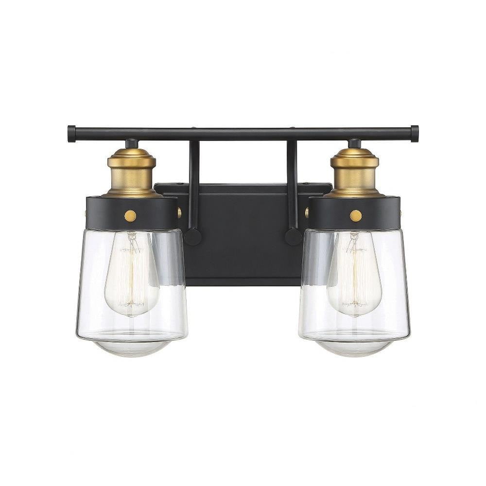 Black and Brass 2-Light Industrial Bathroom Fixture with Glass Shades