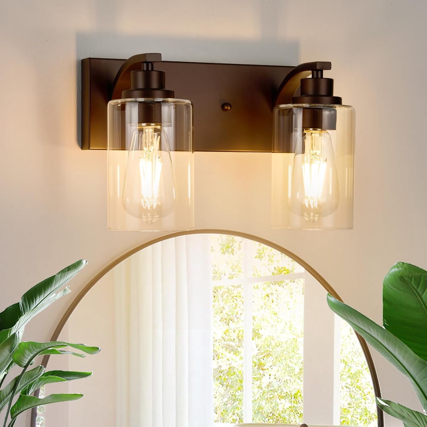 AMRUIPO Bathroom Vanity Light Fixture - Chrome With Clear Glass, 36.22 Inch, Hardwired, 2-Light