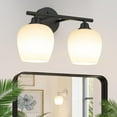 thumbnail image 1 of 2-Light Bathroom Light Fixtures, Vanity Lights with Metal Base and Glass Shade, Bathroom Wall Sconce for Mirror Living Room Hallway, E26 Base, Bulbs Not Included, 1 of 7