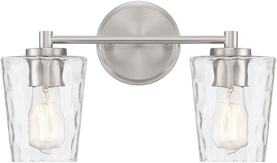 Satin Nickel 2-Light Vanity with Clear Hammered Glass Shades