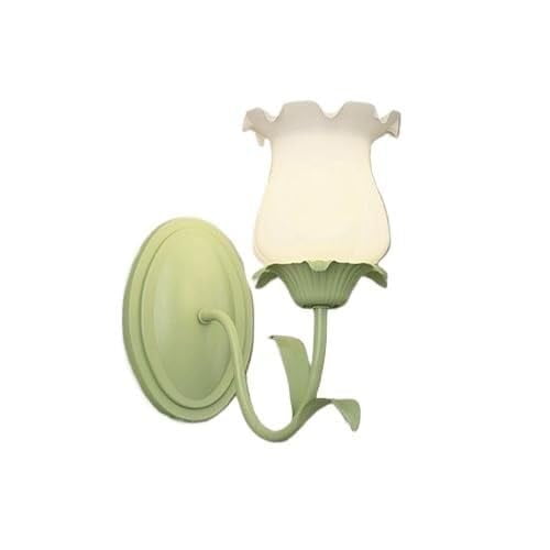 2 Light Bathroom Wall Sconce Tulip Milk Glass Flower Wall, Mounted Double Lamp Vanity Light Over Mirror Nordic Modern Green Floral Wall Lamp