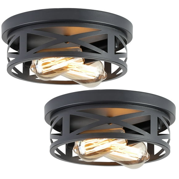 2-Light Black Farmhouse Flush Mount Ceiling Light-2 Pack Black 2-Pack