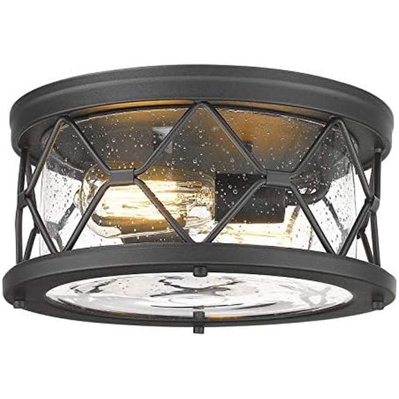 2-Light Black Flush Mount Ceiling Light - Modern Industrial Ceiling Light Fixture for Kitchen Hallway Bedroom, Black Finish with Seeded Glass Cover, ZW22-F BK$$Tools & Hardware Other