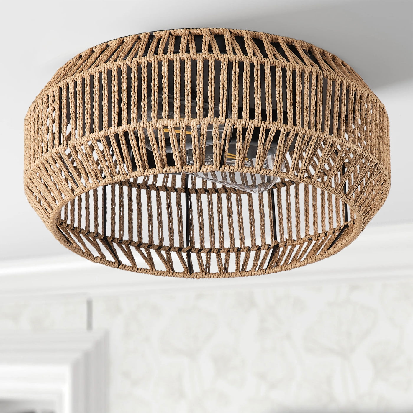 2-Light Boho Ceiling Lighting, Brown Industrial Close to Ceiling Lighting Fixture, Farmhouse Semi Flush Mount Ceiling Light for Living Room Bedroom kitchen