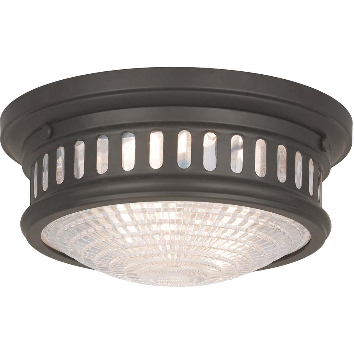2 Light Bronze Ceiling Light fixture with Hand Blown Clear Cut Glass Shade