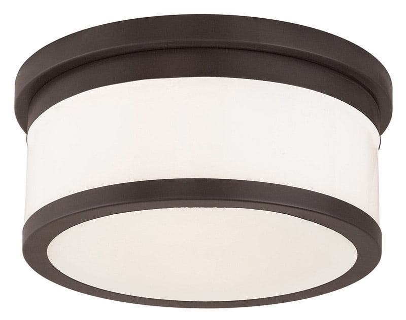 2 Light Bronze Ceiling Light fixture with Hand Blown Satin Opal White Glass Shade