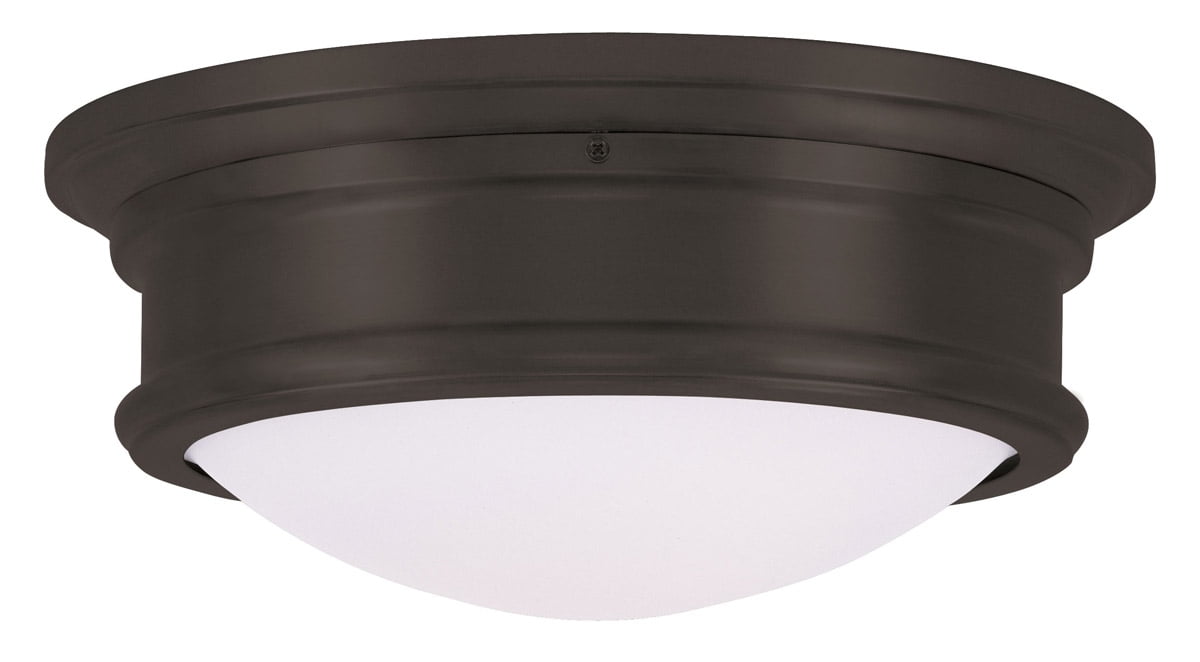 2 Light Bronze Ceiling Light fixture with Hand Blown Satin White Glass Shade