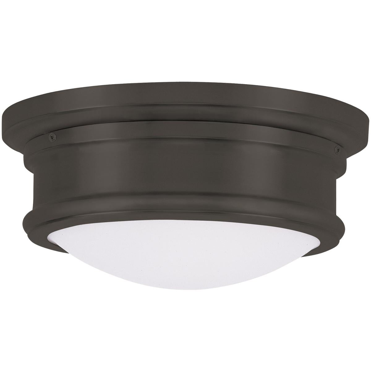 2 Light Bronze Ceiling Light fixture with Hand Blown Satin White Glass Shade