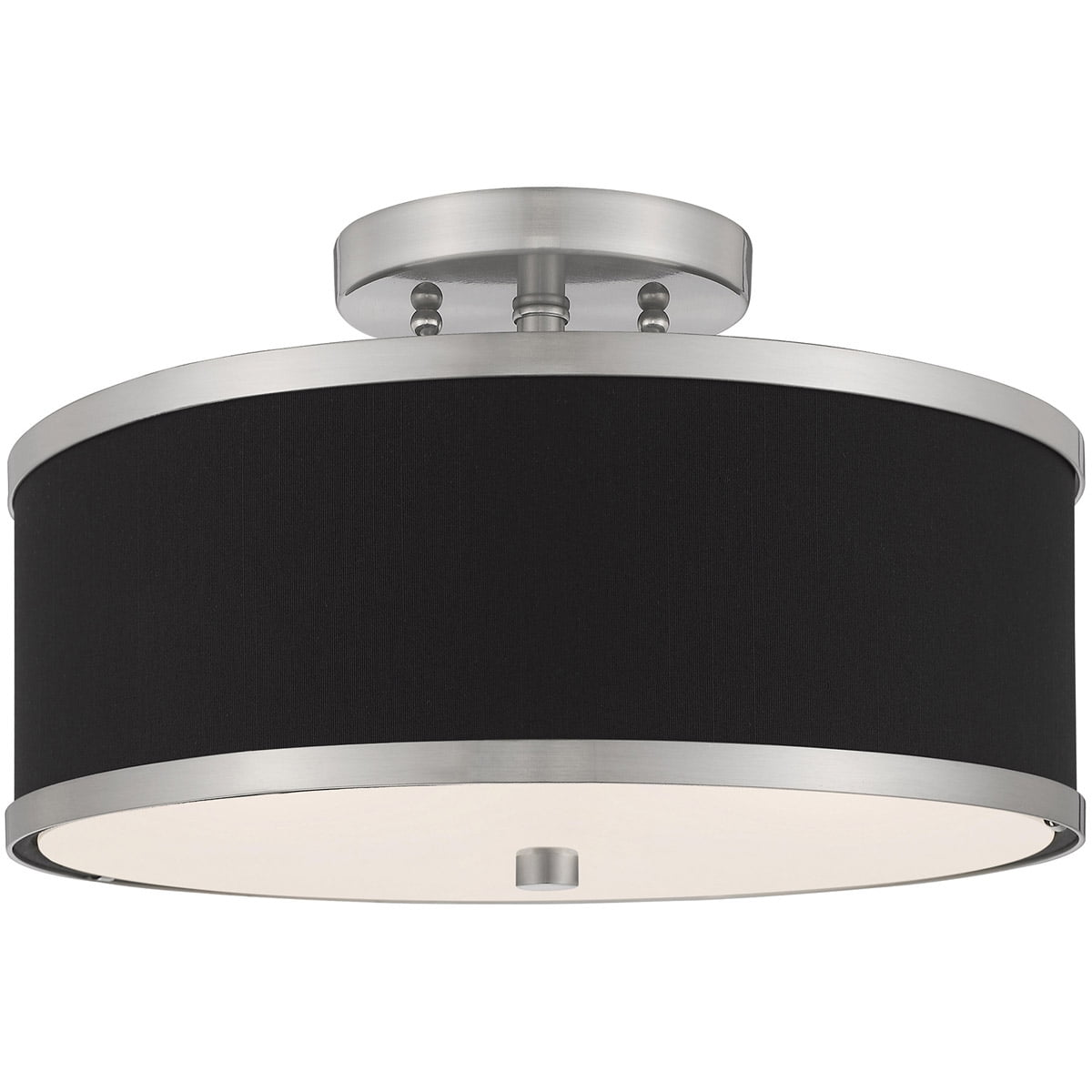 2 Light Brushed Nickel Ceiling Light fixture with Hand Crafted Black Fabric Hardback Shade