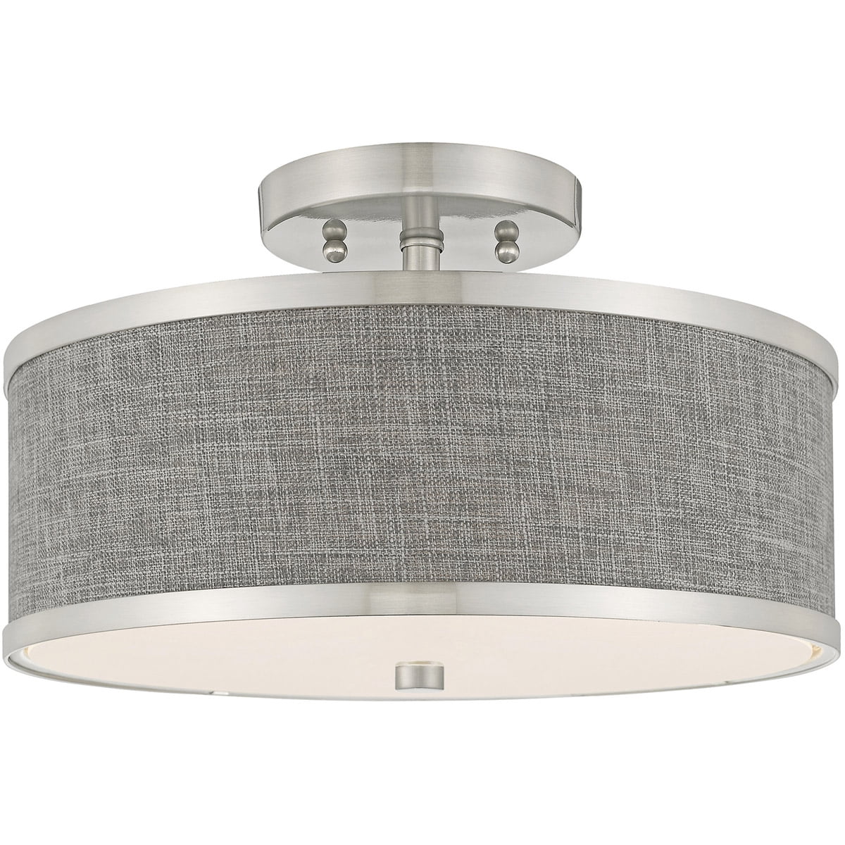 2 Light Brushed Nickel Ceiling Light fixture with Hand Crafted Gray Fabric Hardback Shade