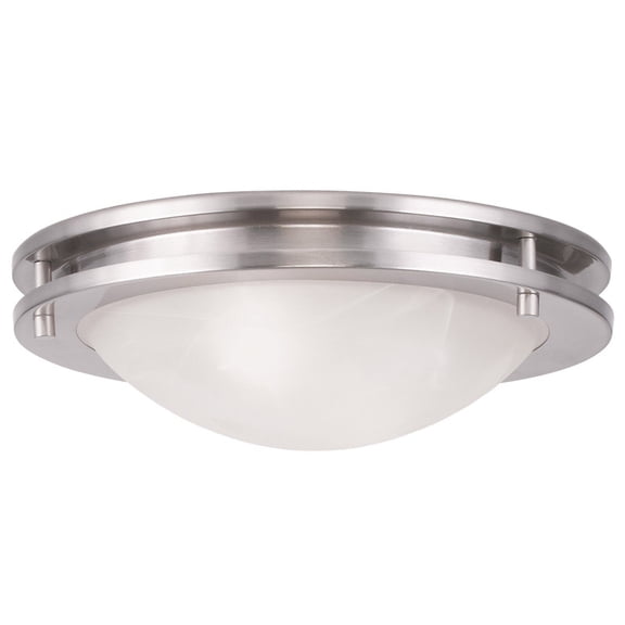 2 Light Brushed Nickel Ceiling Light fixture with White Alabaster Glass Shade