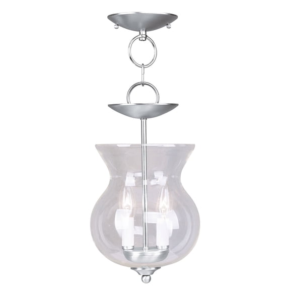 2 Light Brushed Nickel Chain Hang/Ceiling Light fixture with Clear Glass Shade