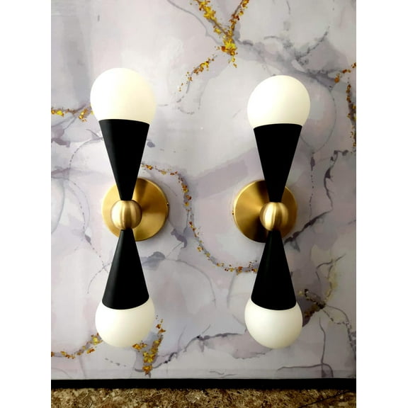 2 Light Bulb Caracas Wall Sconce Modern Brass Mid Century Ceiling Wall Fixture Pair Of Wall Lamp White & Black