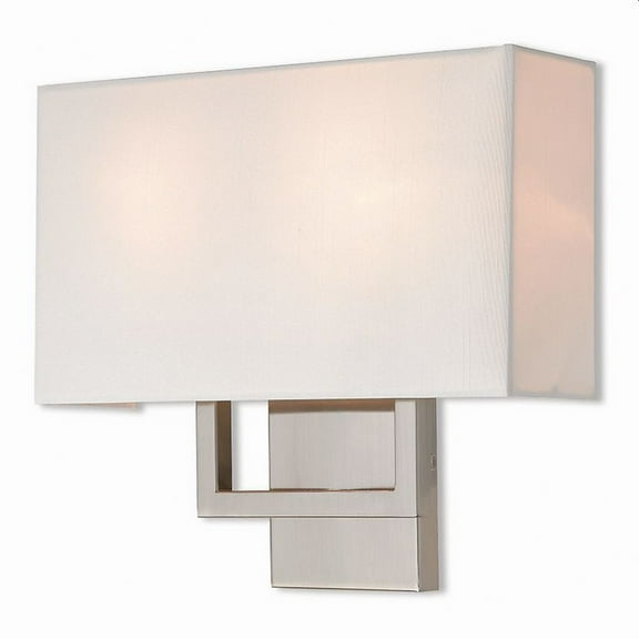 2 Light Contemporary Steel Ada Wall Mount with Rectangular Off-White Fabric Shade-11.75 inches H By 13 inches W-Brushed Nickel Finish Bailey Street