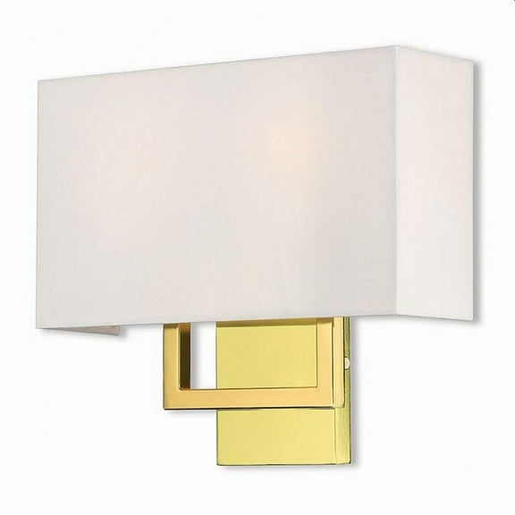 2 Light Contemporary Steel Ada Wall Mount with Rectangular Off-White Fabric Shade-11.75 inches H By 13 inches W-Polished Brass Finish Bailey Street