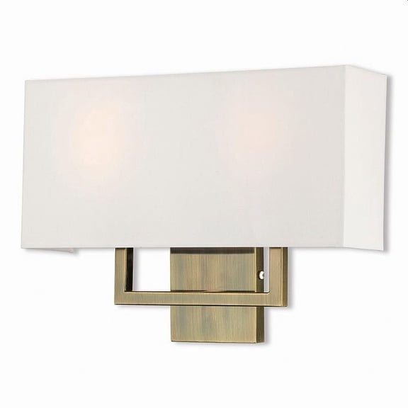 2 Light Contemporary Steel Ada Wall Mount with Rectangular Off-White Fabric Shade-12 inches H By 16 inches W-Antique Brass Finish Bailey Street Home