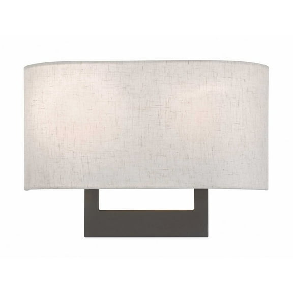2 Light Contemporary Steel Ada Wall Mount with Rectangular Off-White Fabric Shade-9.5 inches H By 14 inches W-Bronze Finish Bailey Street Home