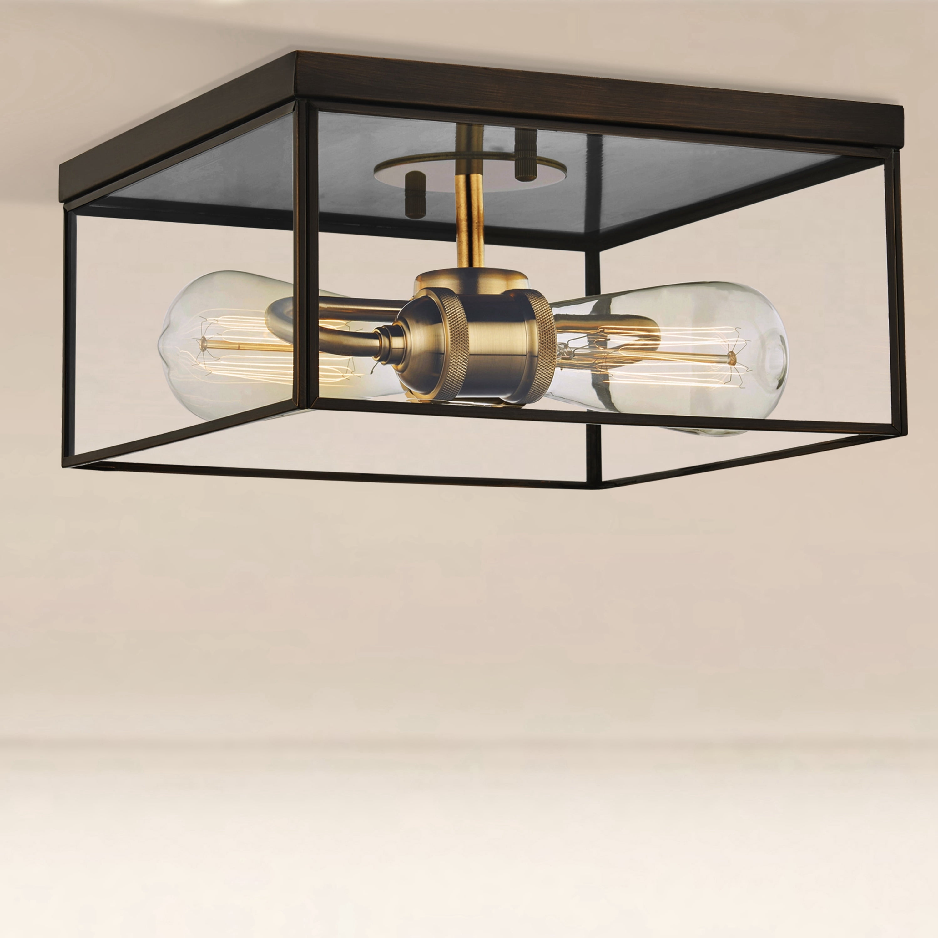 10.25" Dark Bronze and Brass Glass Flush Mount Light