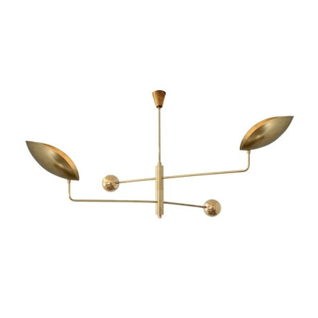 2 Light Curved Handmade Pendant Mid Century Modern Raw Brass Sputnik chandelier light Fixture