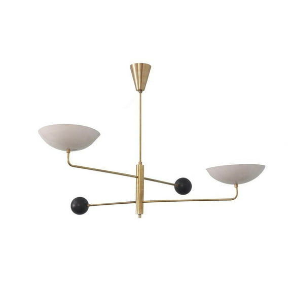 2 Light Curved Pendant Mid Century Modern Raw Brass Sputnik chandelier light Fixture