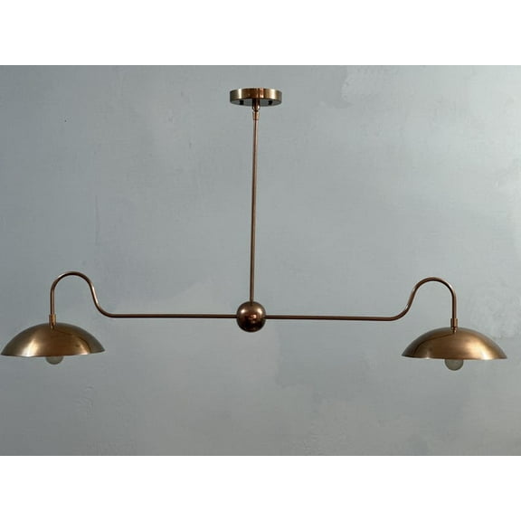 2 Light Curved Shade Elegant Brass Ceiling Light | Double Shade Linear Chandelier Light | Beautiful Sputnik Chandelier Light Fixture
