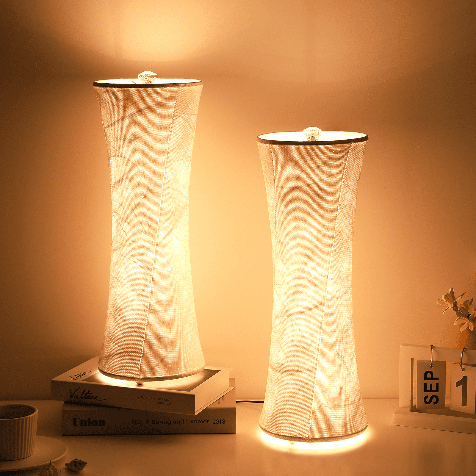 SUNMORY Table Lamps, Set of 2 Dimmable Desk Lamp with 10 Brightnesss Adjustable & 3 Color Temperatures, Warmer Lamp With Tyvek Paper Fabric Lamp Shade Small Lamp for Reading Nursing Night Light White