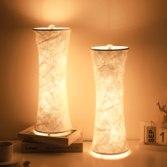 SUNMORY Table Lamps, Set of 2 Dimmable Desk Lamp with 10 Brightnesss Adjustable & 3 Color Temperatures, Warmer Lamp With Tyvek Paper Fabric Lamp Shade Small Lamp for Reading Nursing Night Light White