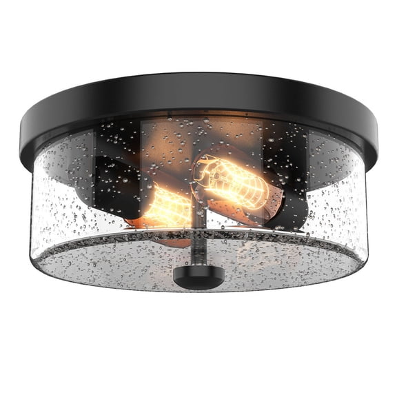 2-Light Farmhouse Bathroom Ceiling Light Fixtures 10.6 Inch Black Modern Kitchen Light Fixtures with Seeded Glass Shade Farmhouse Ceiling Light for Hallway Bathroom Dinner（1 Pack)