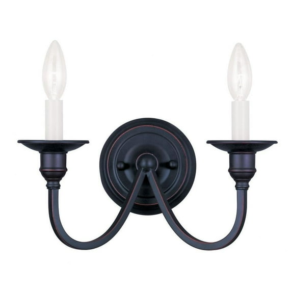 2 Light Farmhouse Steel Candle Wall Mount with Off-White Linen Shade-12 inches H By 13 inches W-Olde Bronze Finish Bailey Street Home 218-Bel-1119899