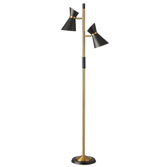 2 Light Floor Lamp with Black Shade & Vintage Bronze Base