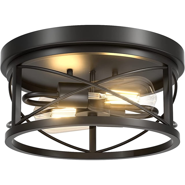 Farmhouse Hexagon Flush Mount Ceiling Light - Black Metal, 3-Light, E26 Base, 14.5 Inch