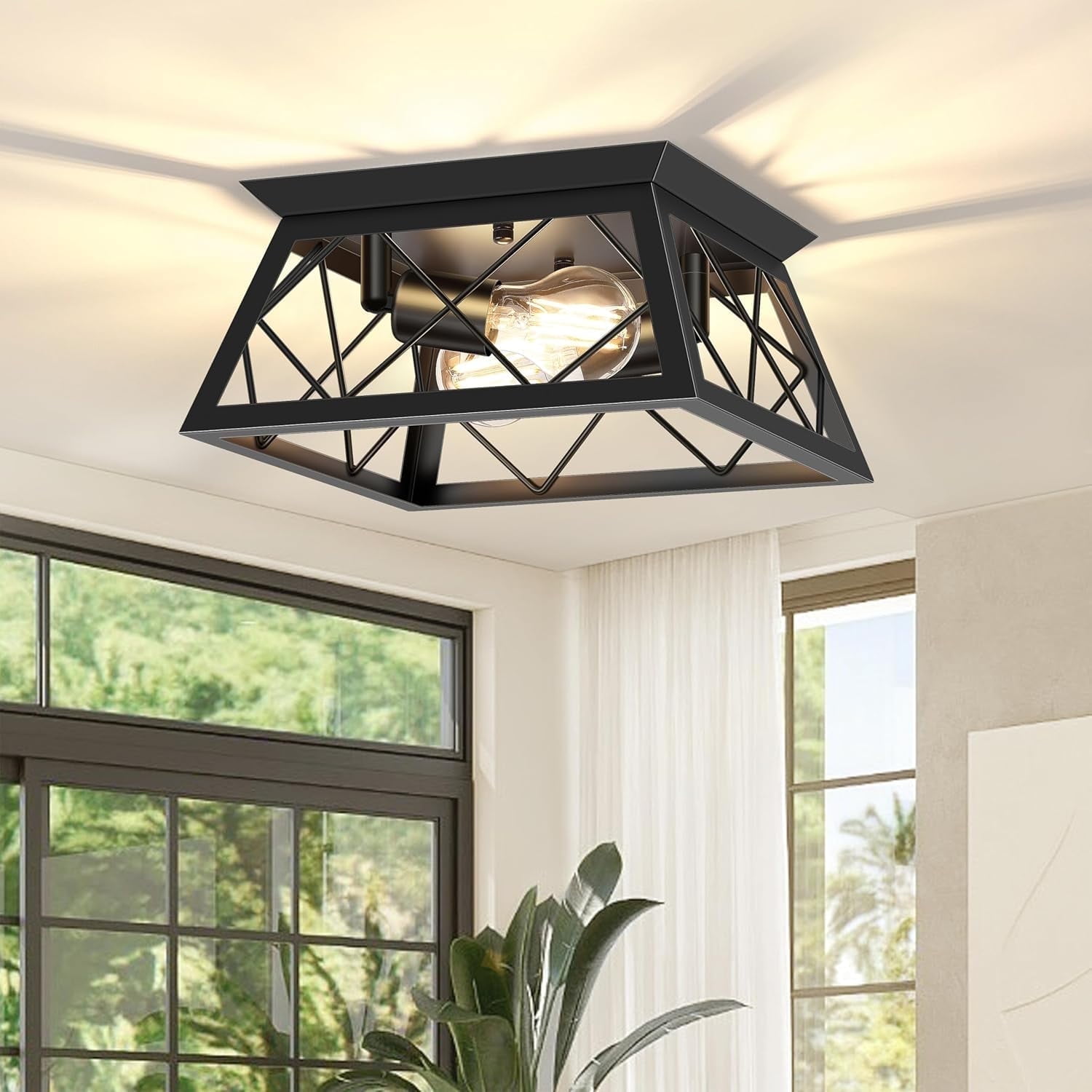 2-Light Flush Mount Ceiling Light Fixtures Farmhouse Kitchen Light Fixtures Ceiling Mount for Kitchen, Dining Room, Living Room, Entryway