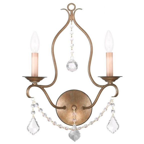 2 Light French Country Steel Candle Wall Mount with Crystal-19.5 inches H By 12 inches W-Antique Gold Leaf Finish Bailey Street Home 218-Bel-1261180