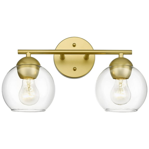 2-Light Gold Bathroom Light Fixtures Over Mirror Globe Bathroom Vanity Light with Clear Glass Shades and Gold Finish